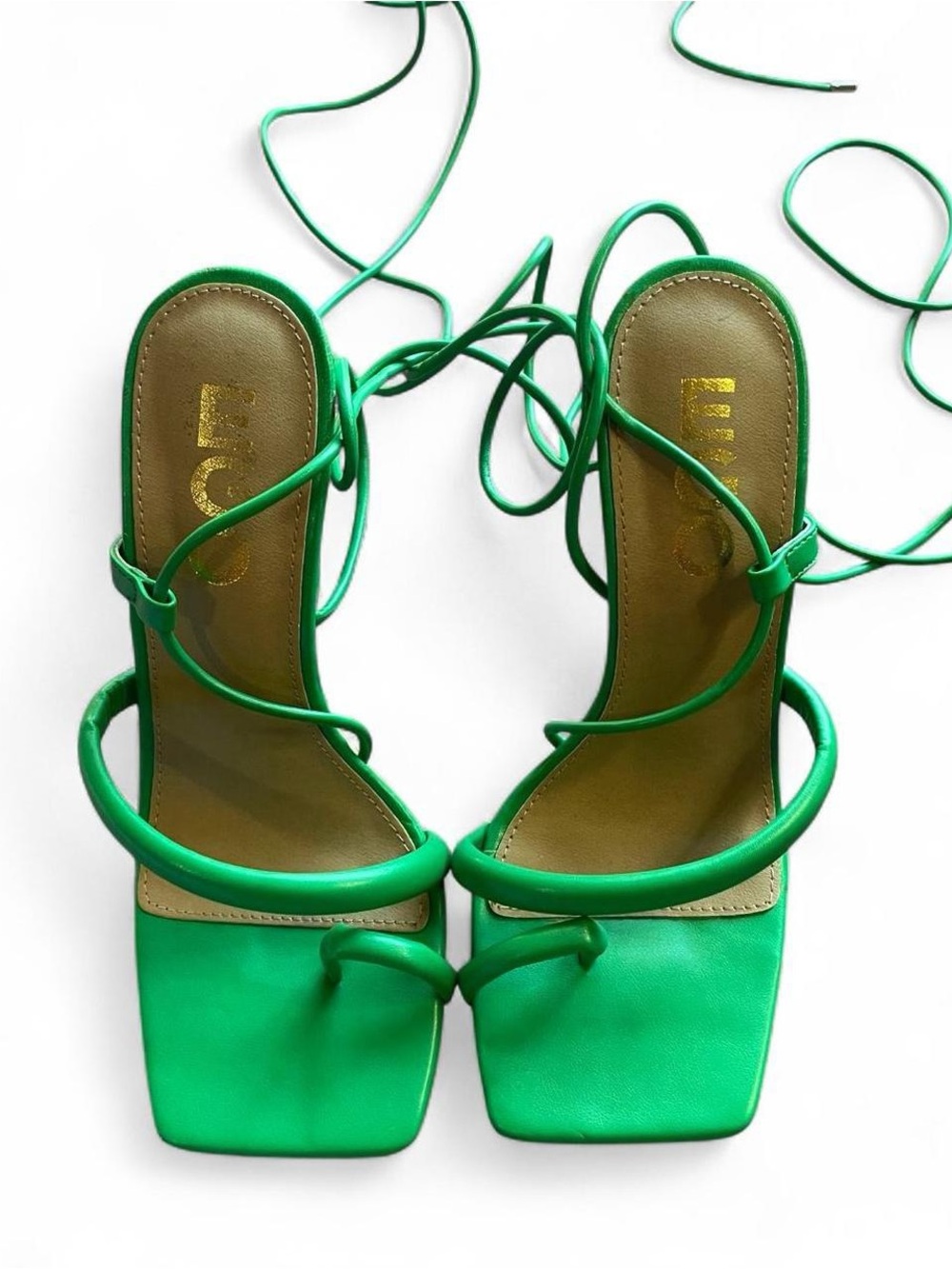 Neon Green Lace-Up Platform Heels – Y2K Strappy Square Toe Heels (US 6) - Picture 3 of 8
